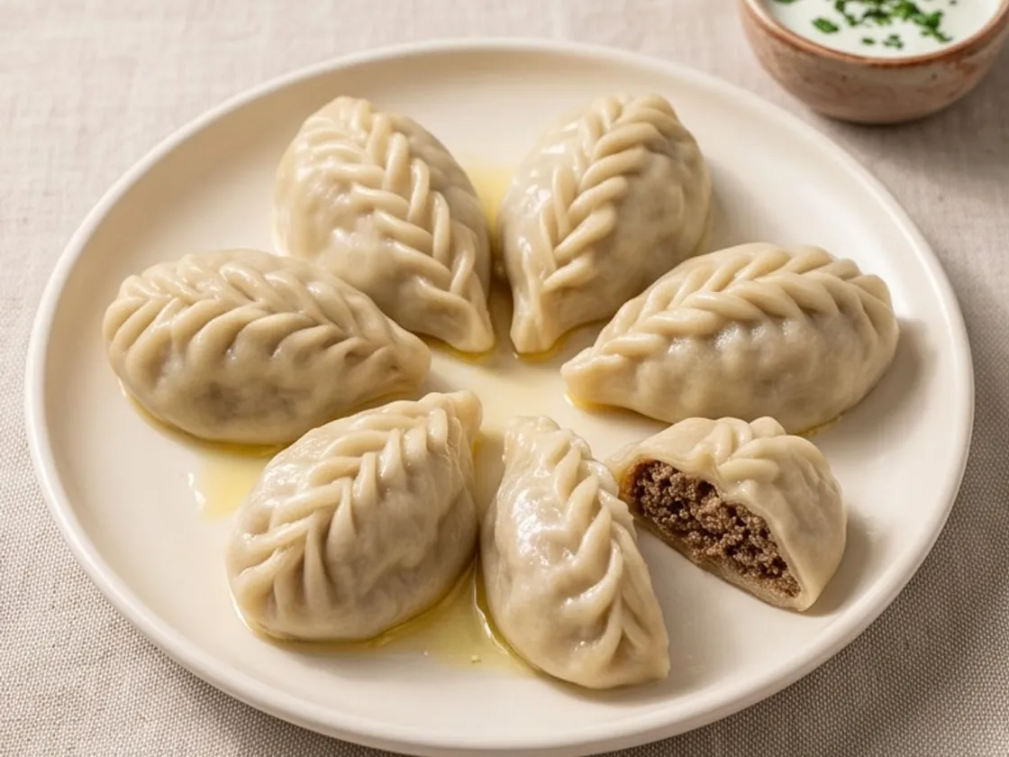 Курзе с мясом: Говядина с луком, защип косичкой.